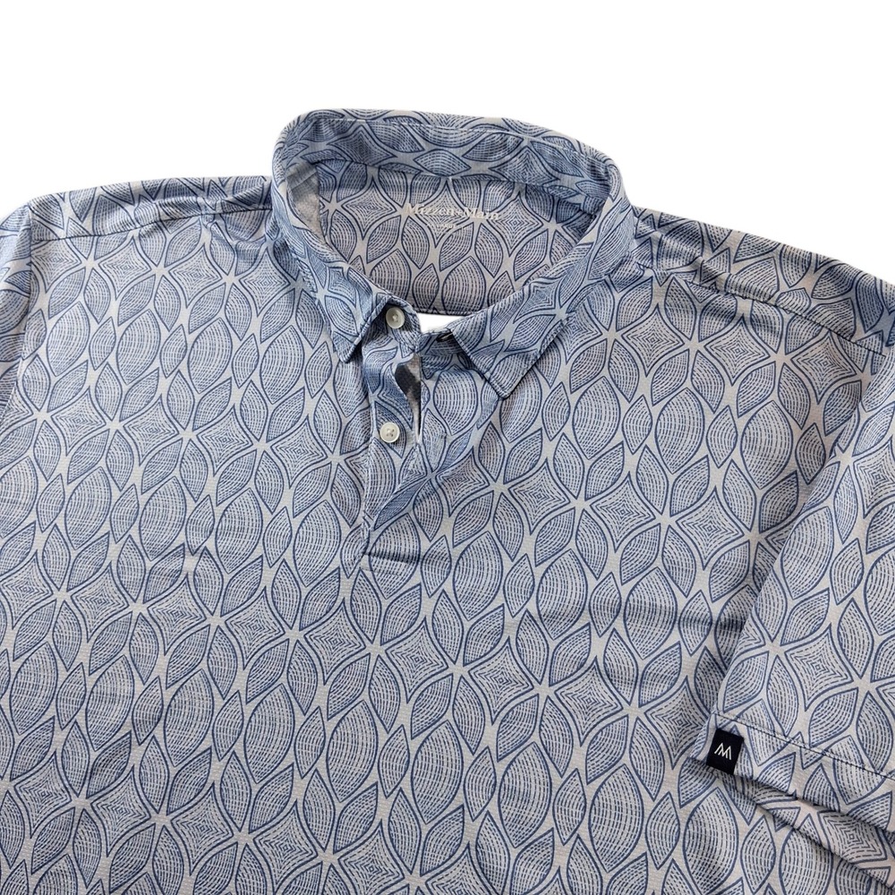 Mizzen + Main Mens Polo XXL Blue Geometric Trim Fit Performance